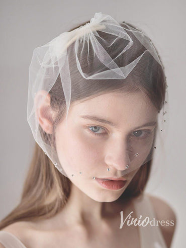 Vintage-Inspired Birdcage Veils with Tiny Crystals Blusher Veil ACC1081-Veils-Viniodress-Viniodress