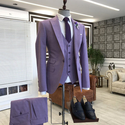 Violet Purple 3-Pieces Tailored Slim Fit Prom Suits For Men-showprettydress