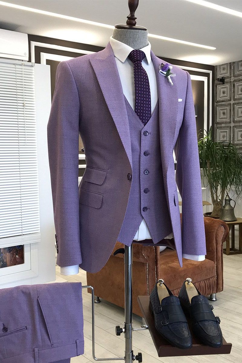 Violet Purple 3-Pieces Tailored Slim Fit Prom Suits For Men-showprettydress