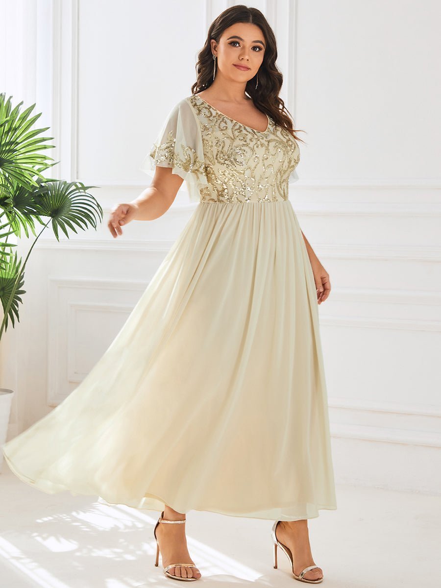 Virginia ankle length dress in light gold Express NZ wide - Bay Bridal and Ball Gowns