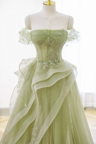 Roycebridal Nellie | Green Tulle Lace Long Prom Dress with Corset, Green Formal Party Dress