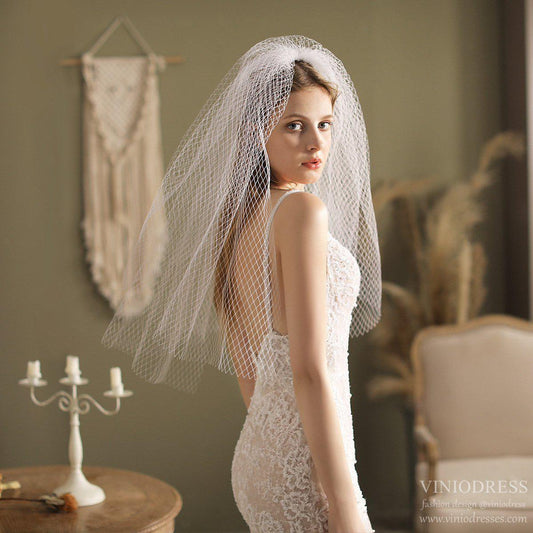 Waist Length Mesh Veil-Accessories-Viniodress-Ivory-Viniodress