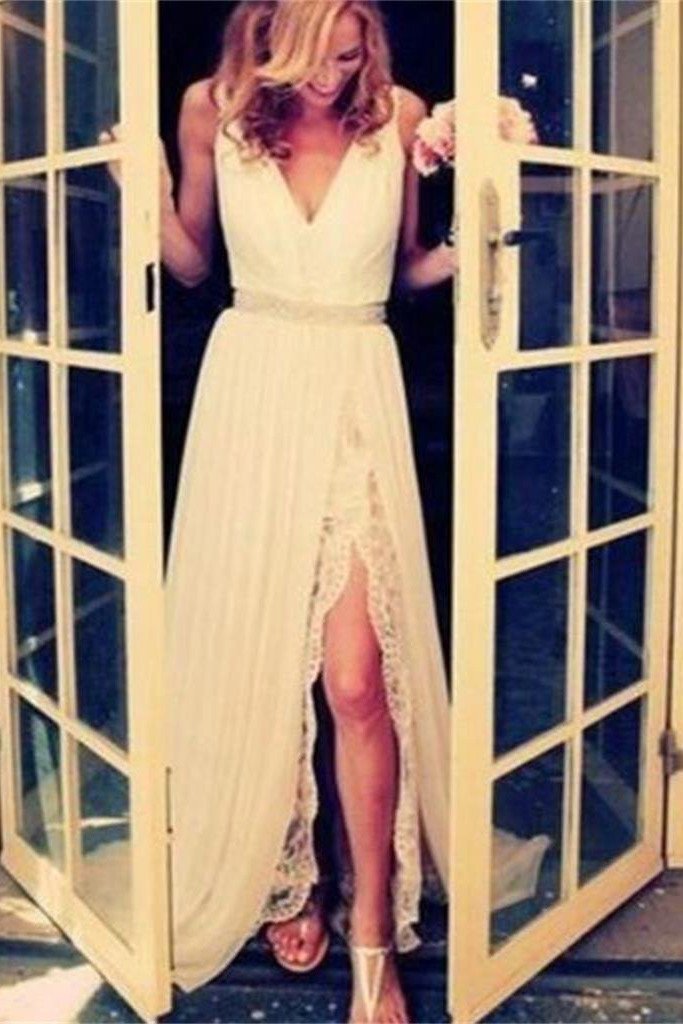 Cheap White Long Lace Wedding Dresses, Prom Dresses, Elegant Evening Dresses, MW126