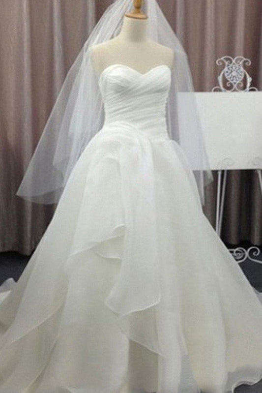 White Chiffon Simple Sweetheart Wedding Dresses, Cheap Bridal Gown, MW142