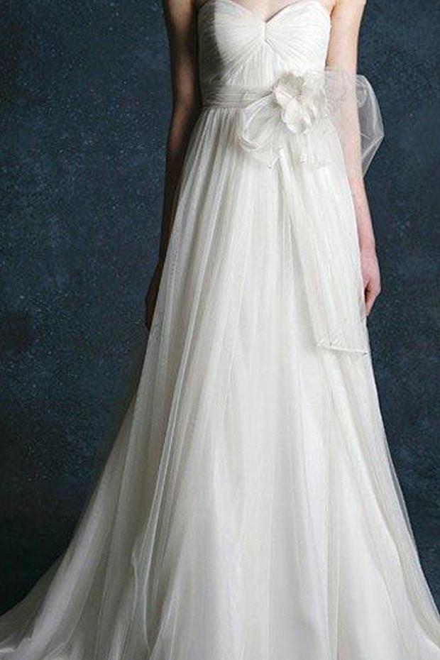 Simple Light Ivory Chiffon A-line Sweetheart Bridal Gowns, Long Wedding Dress, MW168