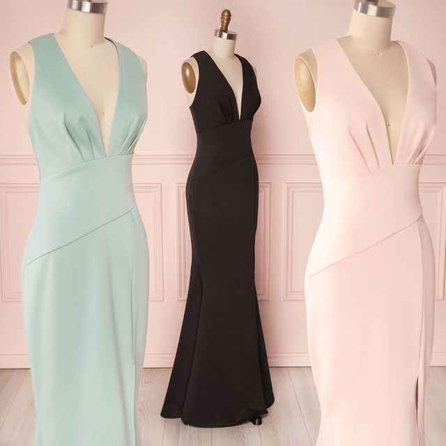 Mermaid V Neck Long Wedding Guest Dresses Satin Bridesmaid Dresses