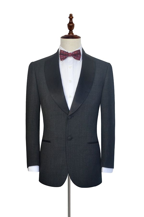 Well-cut Dark Grey Black Shawl Collar Wedding Tuxedos Two Buttons Wedding Suits for Men-showprettydress