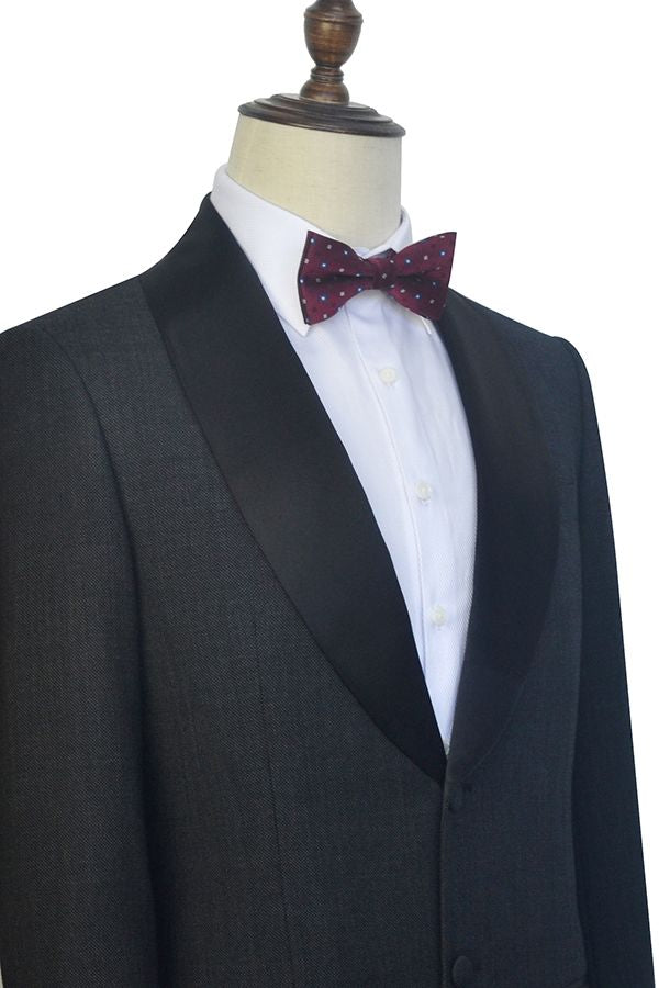 Well-cut Dark Grey Black Shawl Collar Wedding Tuxedos Two Buttons Wedding Suits for Men-showprettydress