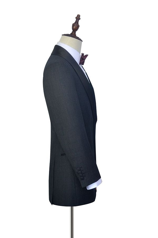 Well-cut Dark Grey Black Shawl Collar Wedding Tuxedos Two Buttons Wedding Suits for Men-showprettydress