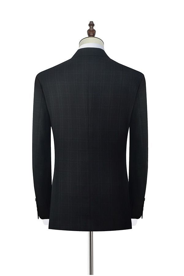 Well-cut Peak Lapel Plaid Two Button Black Mens Suits for Business-showprettydress