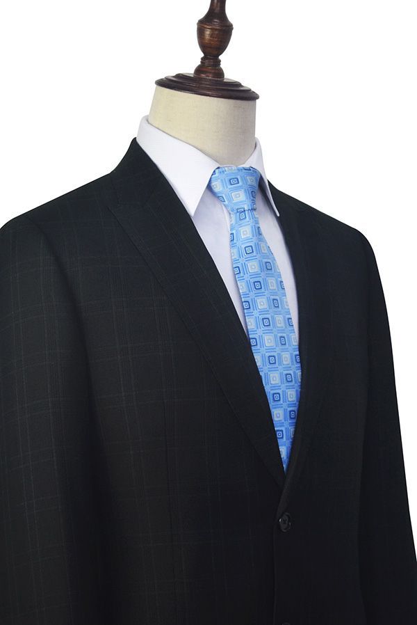 Well-cut Peak Lapel Plaid Two Button Black Mens Suits for Business-showprettydress