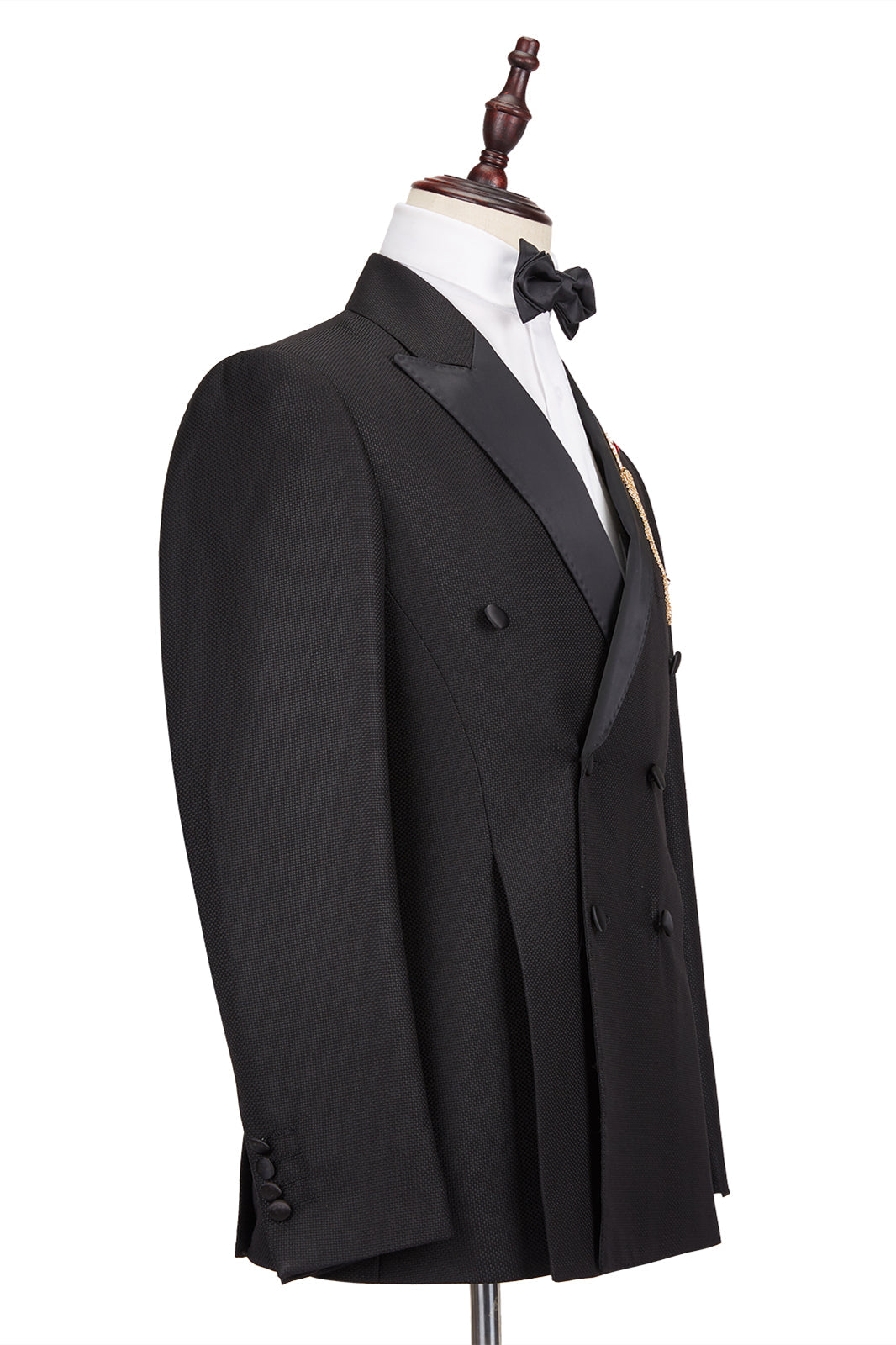 Well-cut Satin Peak Lapel Double Breasted Black Men Wedding Suit Groom Tuxedos-showprettydress