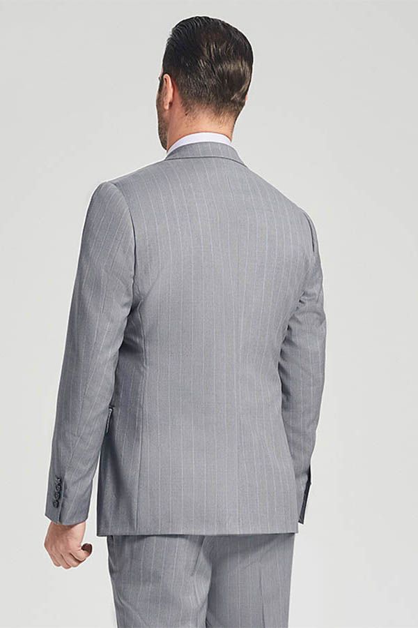 Well-cut Stripes Grey Suits Two Buttons Peak Lapel Business Mens Suits-showprettydress