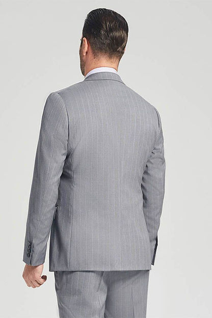 Well-cut Stripes Grey Suits Two Buttons Peak Lapel Business Mens Suits-showprettydress