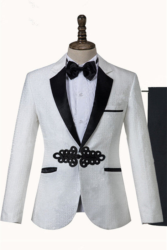 White Jacquard Knitted Button Fashion Wedding Suit-showprettydress