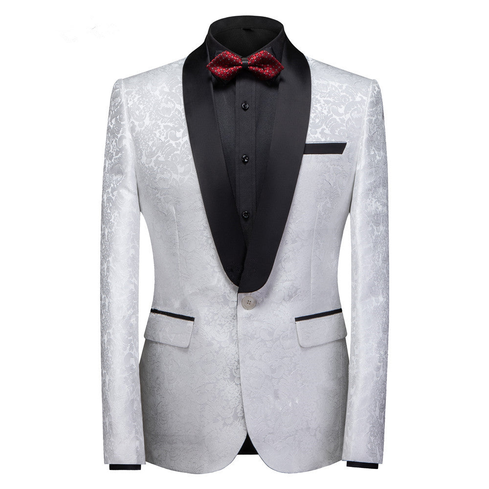 White Jacquard One Buttons Wedding Men Suits-showprettydress