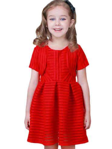 White Jewel Neck Cotton Blend Short Sleeves Tea-Length A-Line Pleated Kids Social Party Dresses-showprettydress