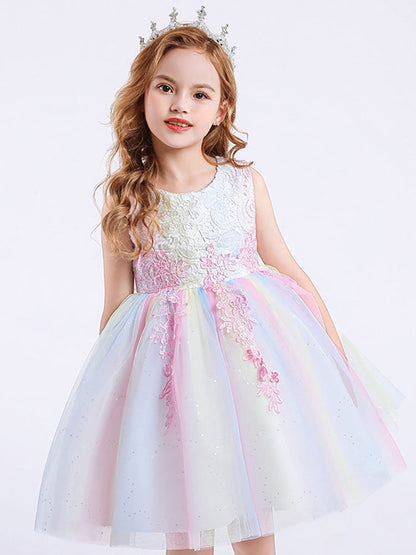 White Jewel Neck Cotton Sleeveless Short A-Line Embroidered flower girl dresses-showprettydress