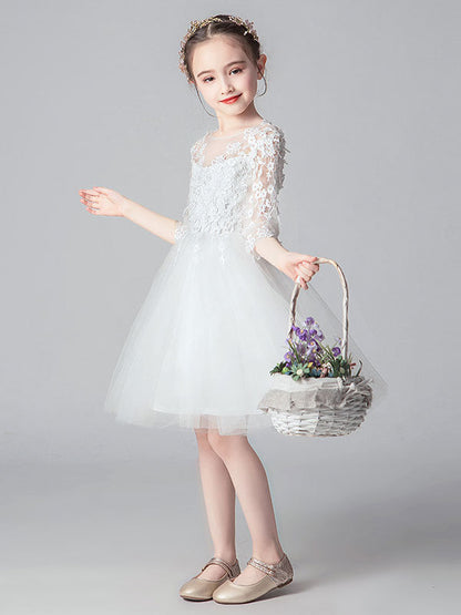 White Jewel Neck Cut Out Formal Kids Pageant flower girl dresses-showprettydress