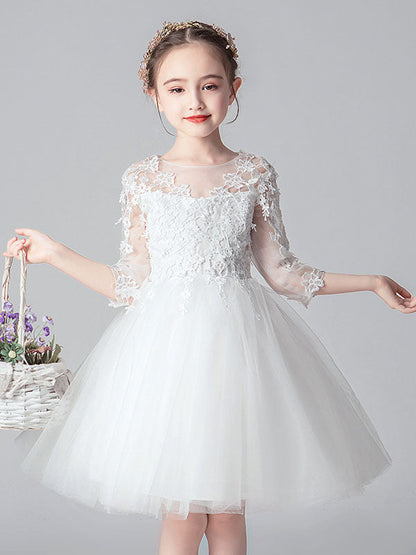 White Jewel Neck Cut Out Formal Kids Pageant flower girl dresses-showprettydress