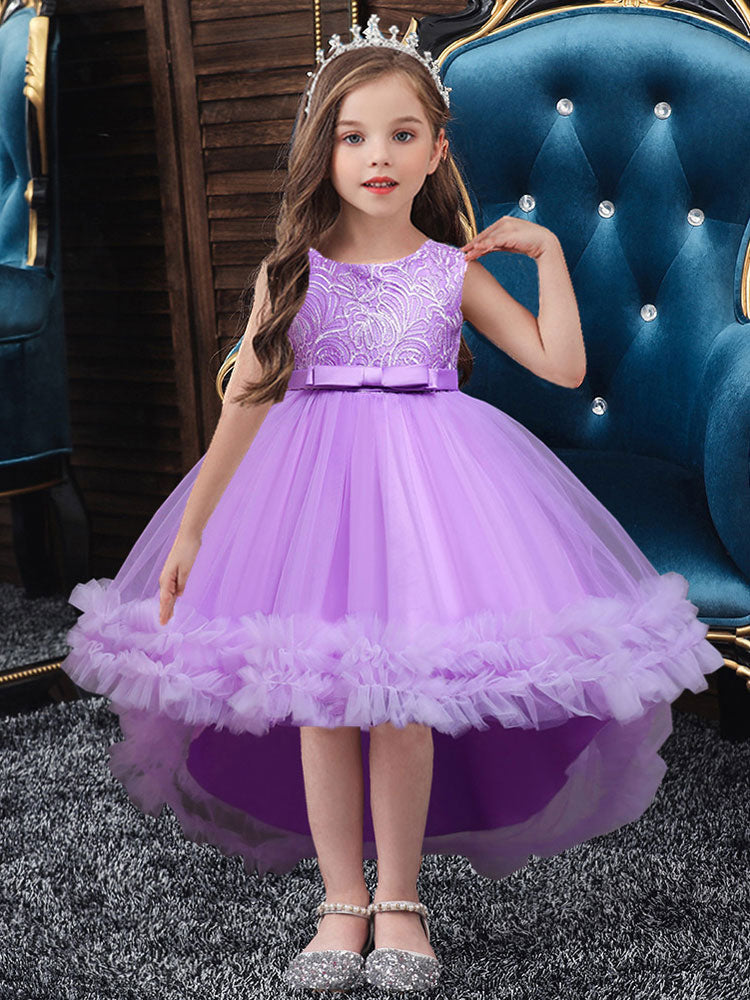 White Jewel Neck Polyester Sleeveless With Train A-Line Embroidered Kids Social Party Dresses-showprettydress