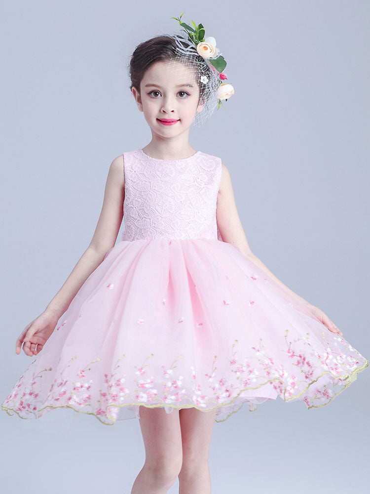 White Jewel Neck Sleeveless Bows Kids Social Party Dresses-showprettydress