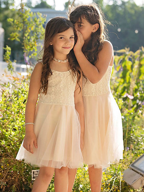 White Jewel Neck Tulle Sleeveless Short A-Line Bows Kids Party Dresses-showprettydress