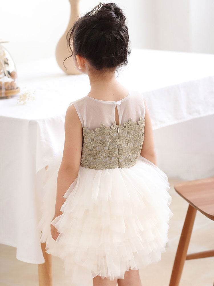 White Jewel Neck Tulle Sleeveless Short Princess Kids Social Party Dresses-showprettydress