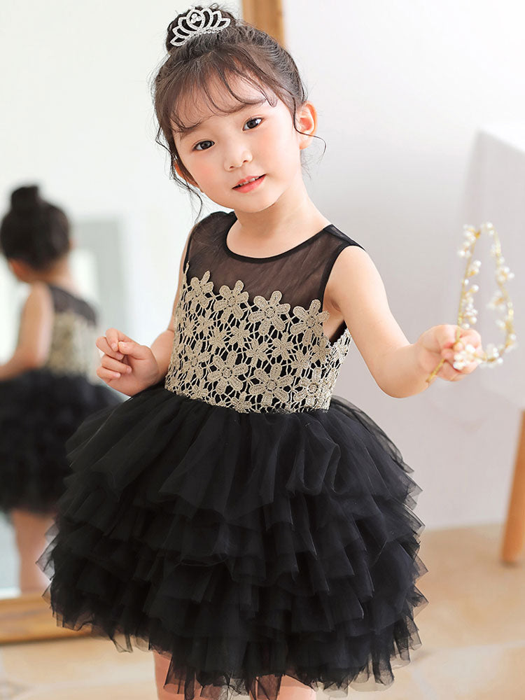 White Jewel Neck Tulle Sleeveless Short Princess Kids Social Party Dresses-showprettydress