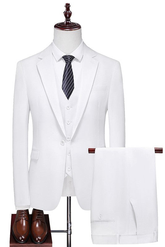 Chic White Notched Lapel One button Three Pieces Men Prom Suits