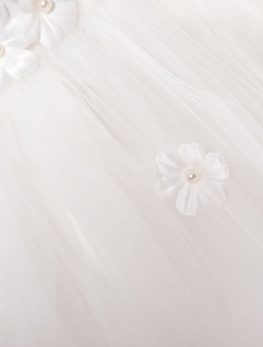 White Pageant Tutu Dress With Lace Flower Applique flower girl dress-showprettydress