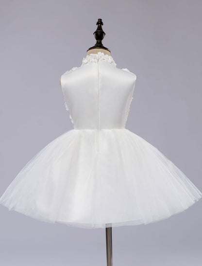 White Pageant Tutu Dress With Lace Flower Applique flower girl dress-showprettydress