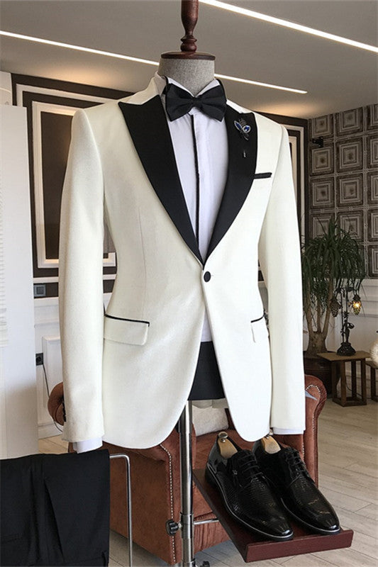 Cliff Simple White Peaked Lapel Two Pieces Prom Suits