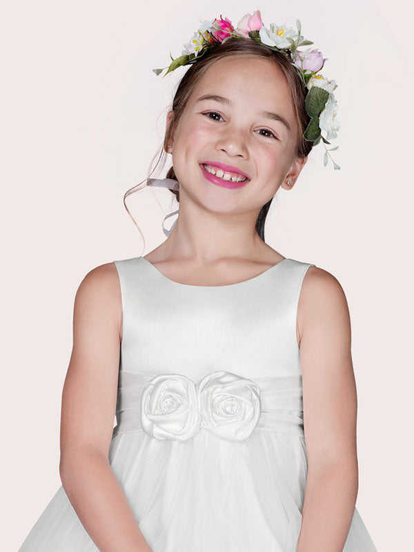 White Tulle Jewel Neck Sleeveless Formal Kids Pageant flower girl dresses-showprettydress