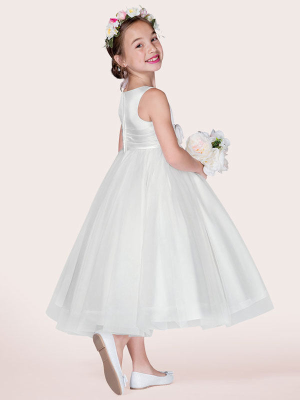 White Tulle Jewel Neck Sleeveless Formal Kids Pageant flower girl dresses-showprettydress