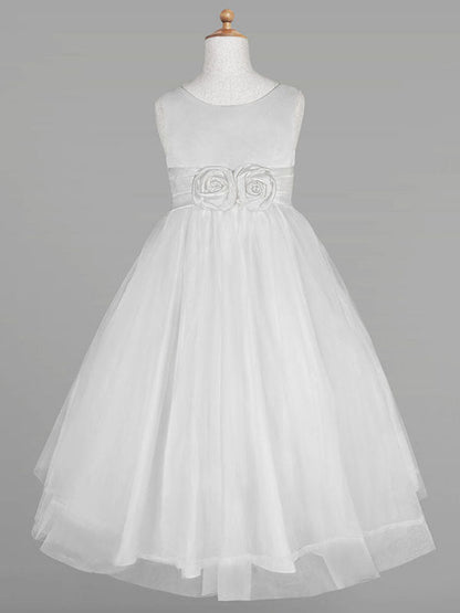 White Tulle Jewel Neck Sleeveless Formal Kids Pageant flower girl dresses-showprettydress