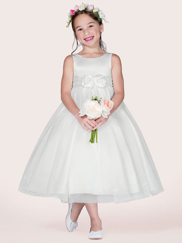 White Tulle Jewel Neck Sleeveless Formal Kids Pageant flower girl dresses-showprettydress