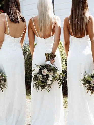 Simple White Bridesmaid Dresses V Neck Sleeveless Boho Wedding Guest Dress