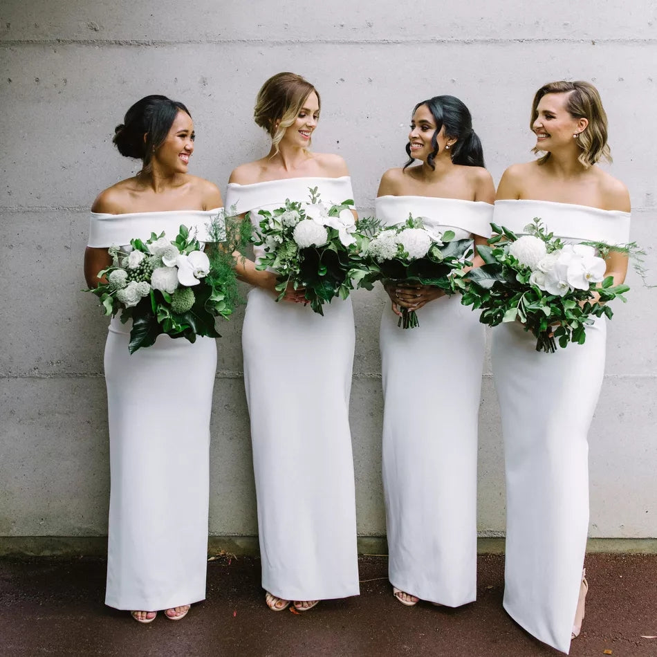 Long Off the Shoulder Mermaid White Bridesmaid Dresses