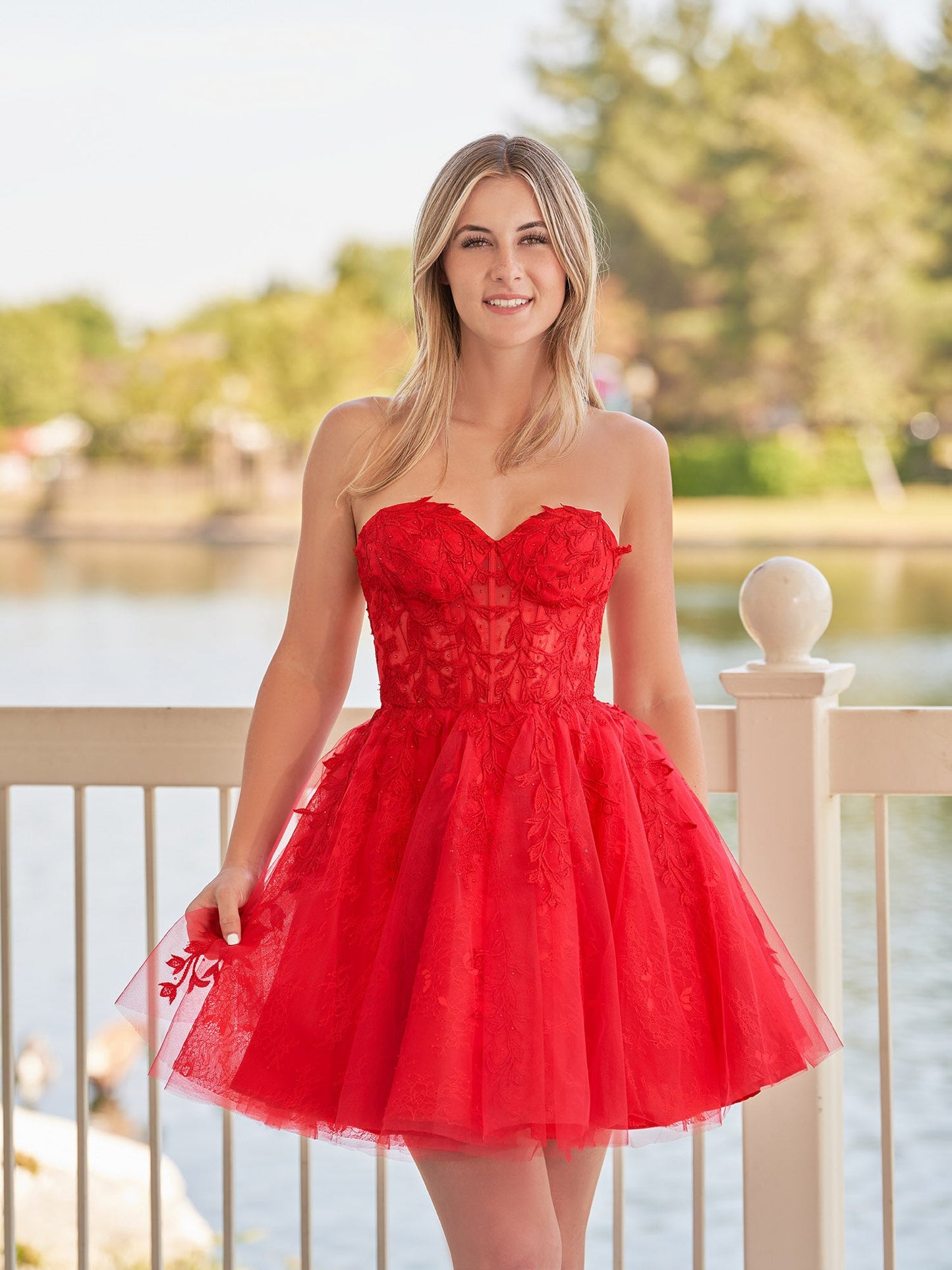 Yasmin | A-line Red Sweetheart Appliques Lace Homecoming Dress With Corset Back