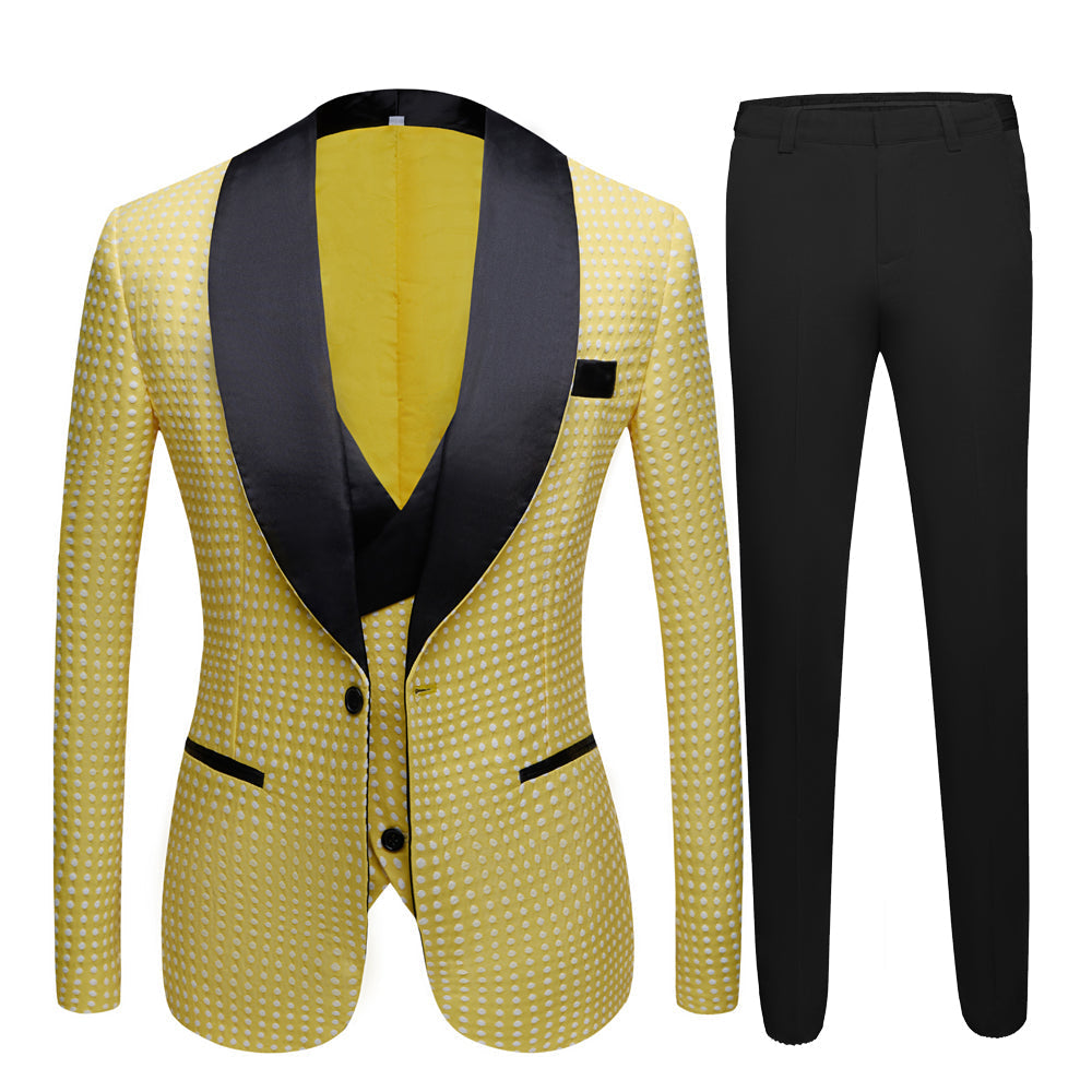 Yellow Dot Shawl Lapel Wedding Groom Suits for Sale-showprettydress