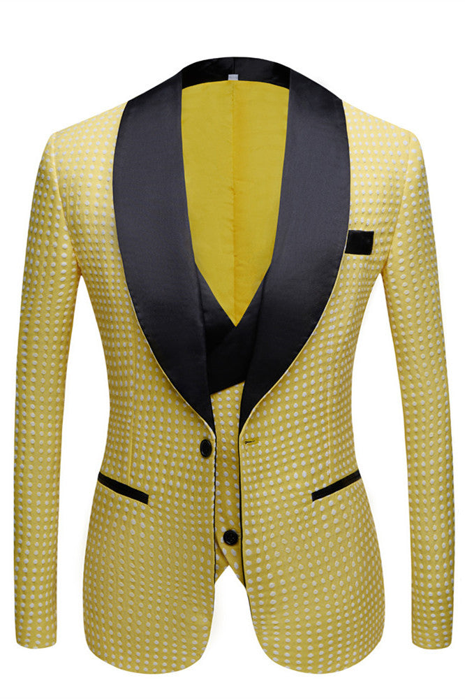 Yellow Dot Shawl Lapel Wedding Groom Suits for Sale-showprettydress