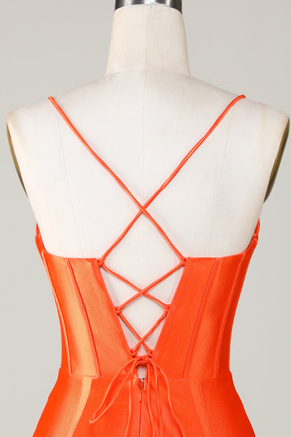 Sparkly Orange Beaded Corset Tight Short Homecoming Dress