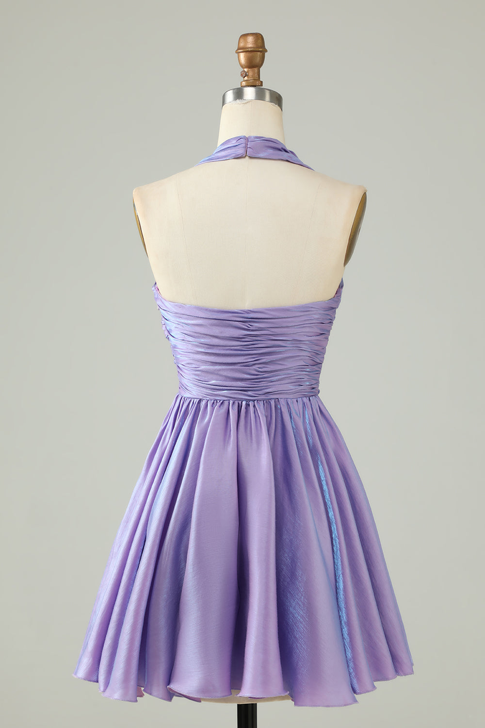 A Line Purple Halter Open Back Sleeveless Short Homecoming Dress