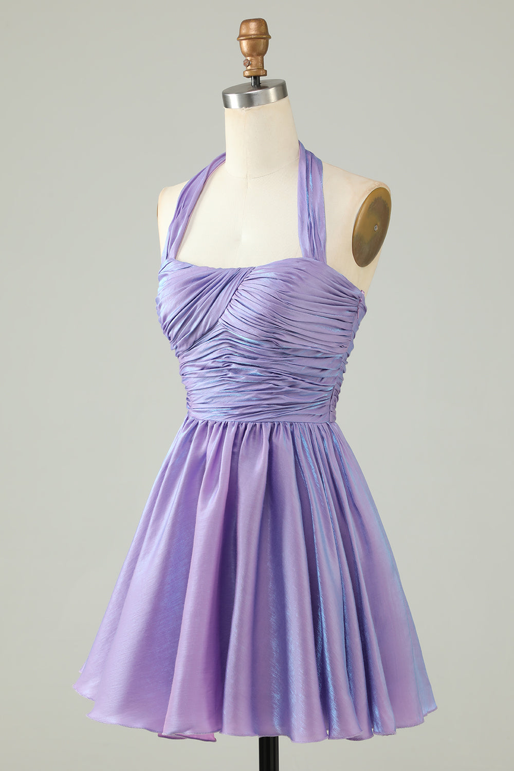 A Line Purple Halter Open Back Sleeveless Short Homecoming Dress