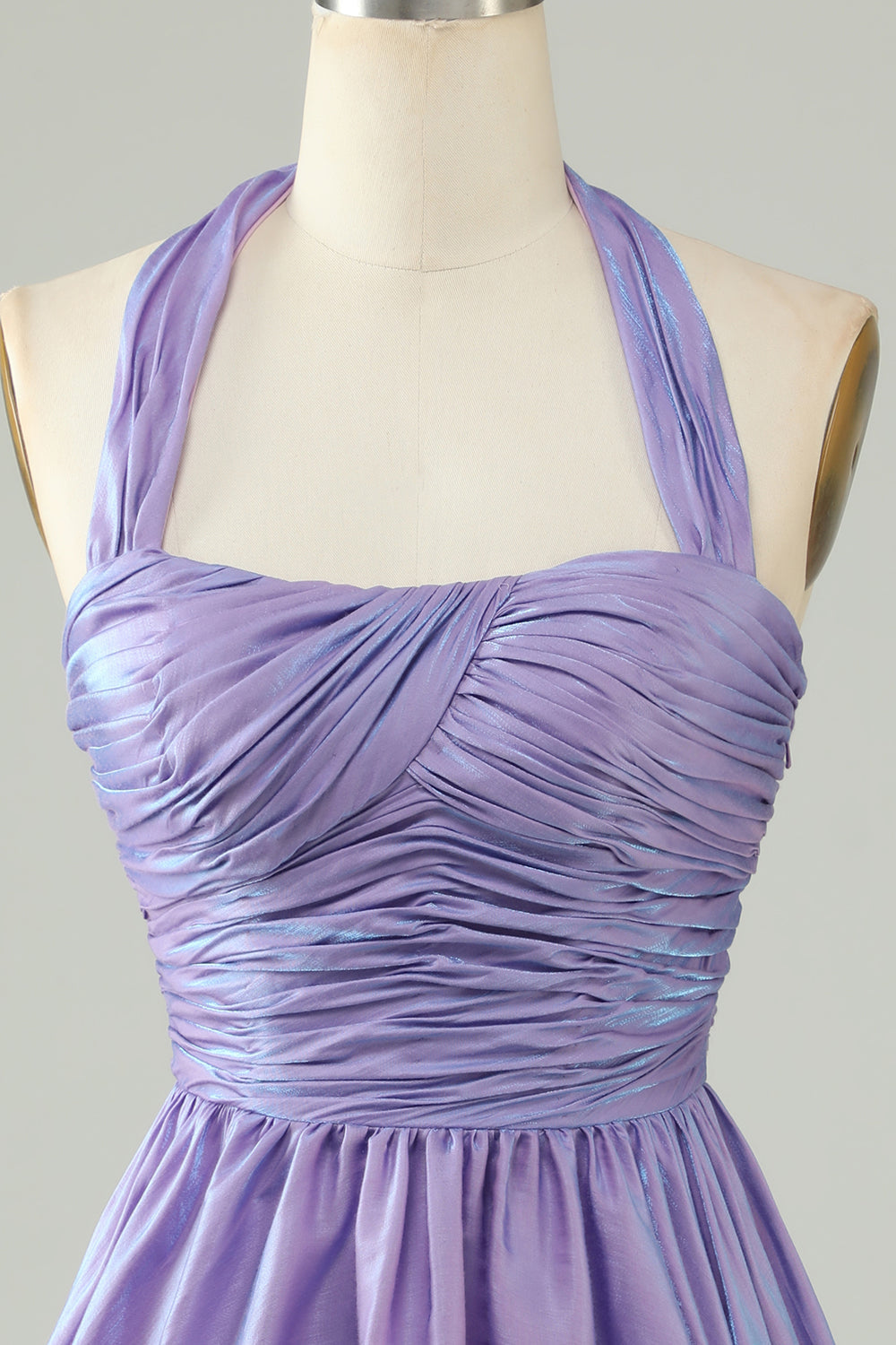 A Line Purple Halter Open Back Sleeveless Short Homecoming Dress