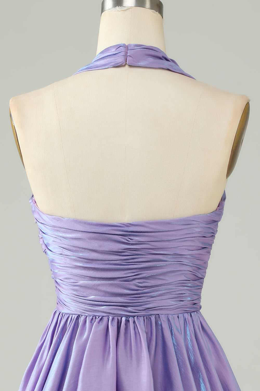 A Line Purple Halter Open Back Sleeveless Short Homecoming Dress