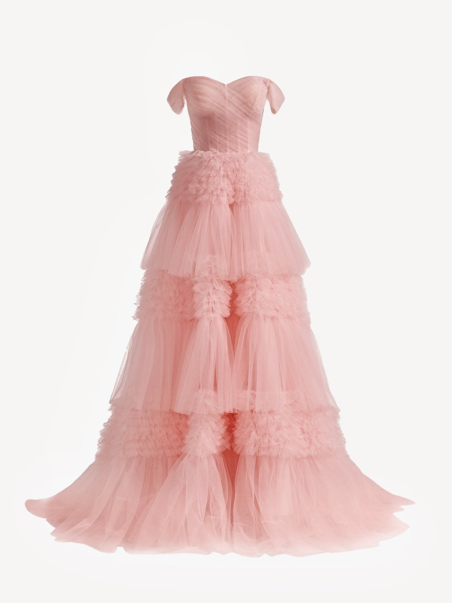 Roycebridal Zariah | Blush Princess A line Off Shoulder Ruffled Tulle Prom Dress