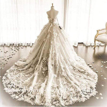 3D Flowrers Ball Gown Wedding Dresses Luxury Lace Appliqued - ROYCEBRIDAL OFFICIAL STORE