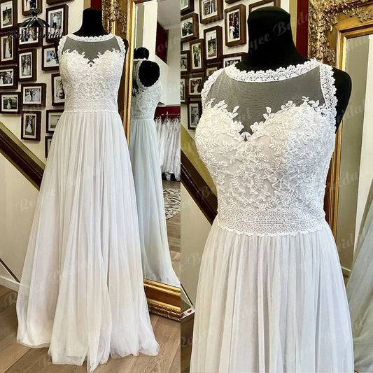 A Line Boho Lace Bodice Beach Sleeveless Wedding Gowns for Women 2025 Robe Bridal Dress Illusion Vestidos De Novia Roycebridal